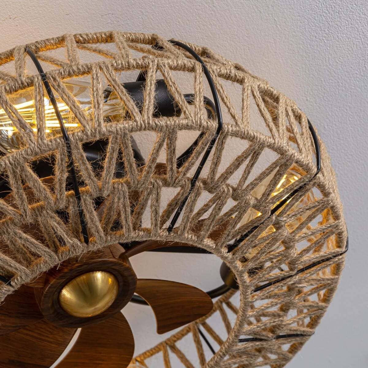 Hemp Rope Ceiling Fan Light – Handmade & Boho Style