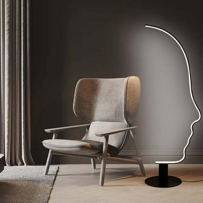 Human Face Outline Floor Lamp – Modern Arc Design