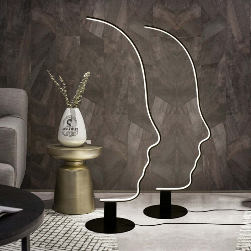 Human Face Outline Floor Lamp – Modern Arc Design