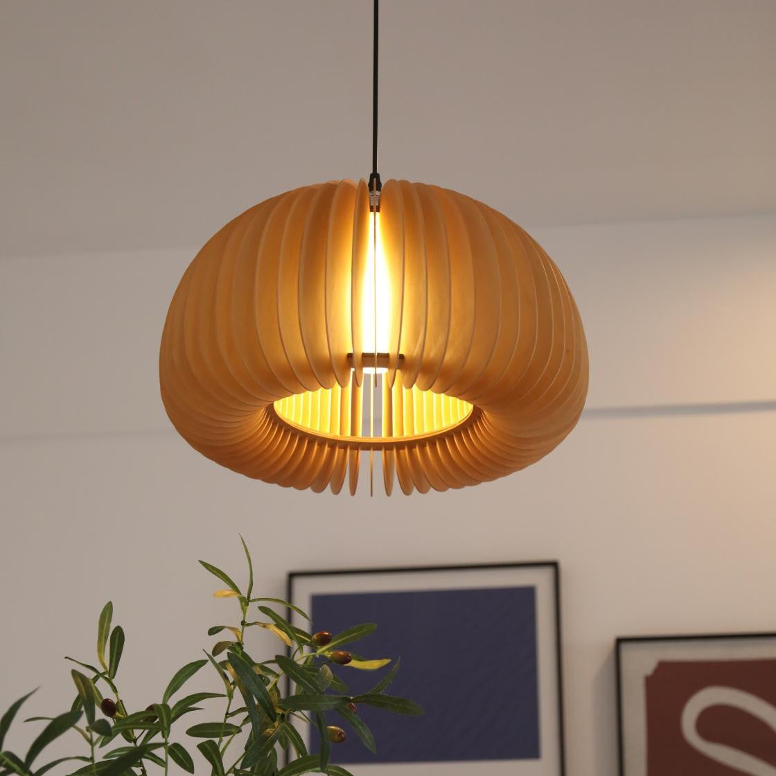 Japandi Style Pumpkin Wood Pendant Lamp