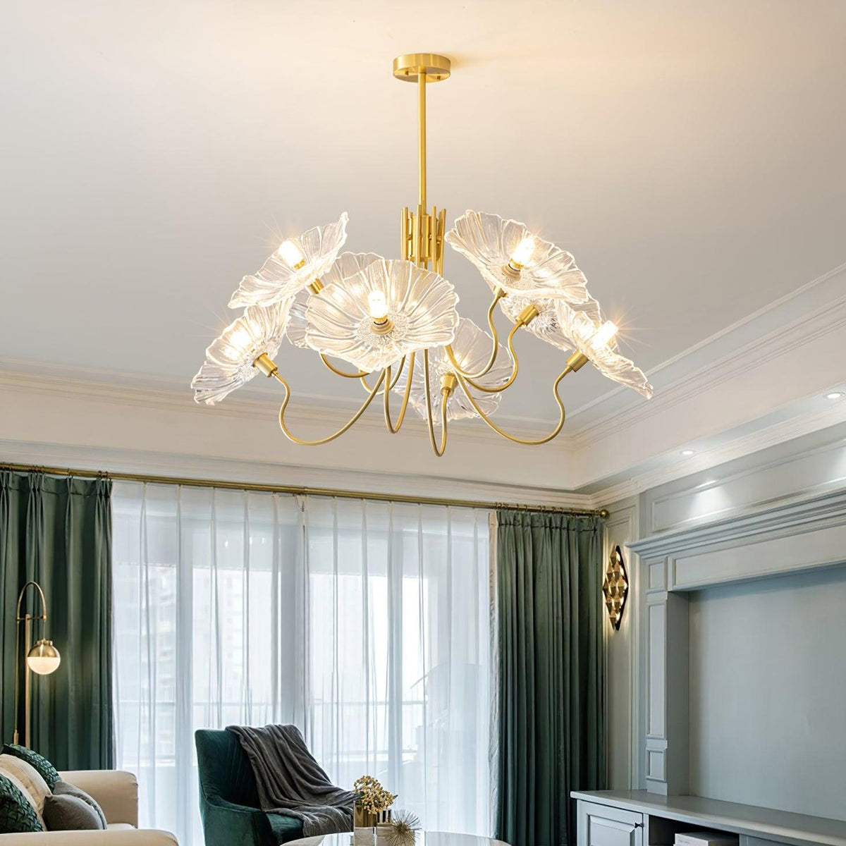 Art Deco Chandelier & Vintage Leaf Shade Design