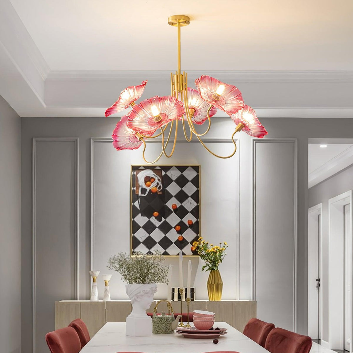 Art Deco Chandelier & Vintage Leaf Shade Design