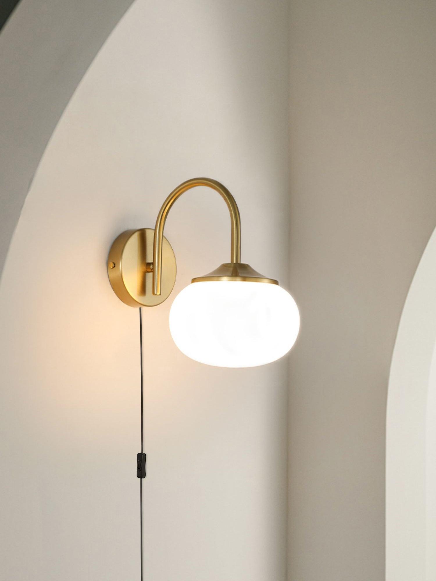 Marshmallow Wall Lamp with Switch – Glass & Brass Finish