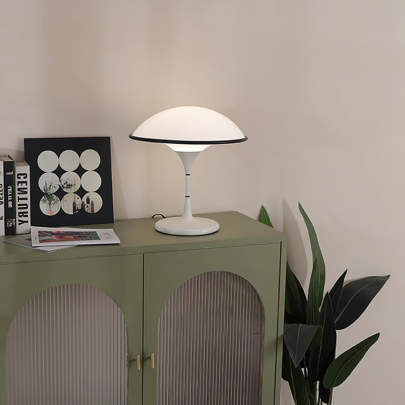 Sleek Mid-Century UFO-Inspired Hemispherical Table Lamp