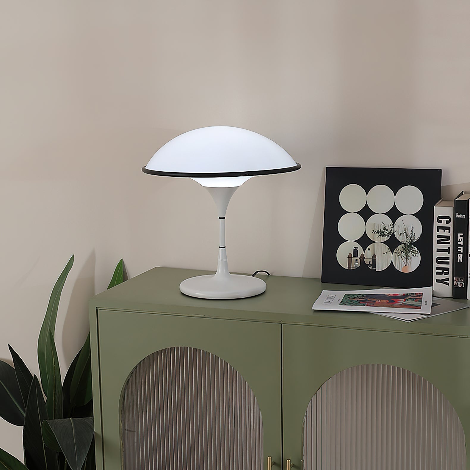 Sleek Mid-Century UFO-Inspired Hemispherical Table Lamp