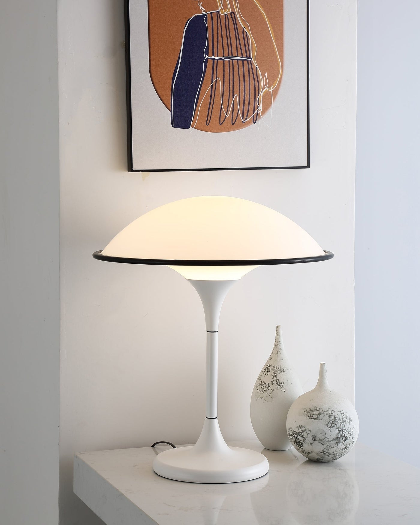 Sleek Mid-Century UFO-Inspired Hemispherical Table Lamp