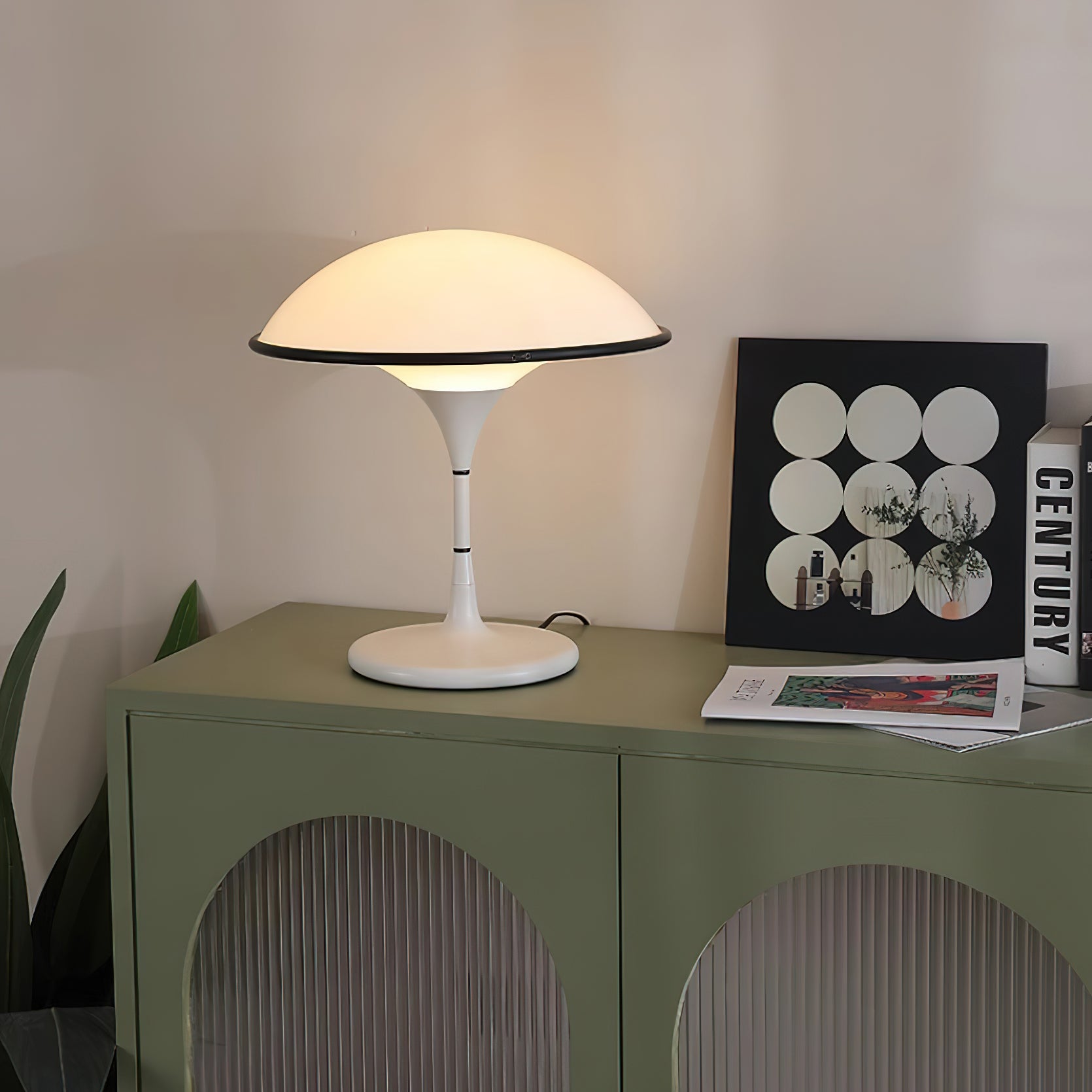 Sleek Mid-Century UFO-Inspired Hemispherical Table Lamp