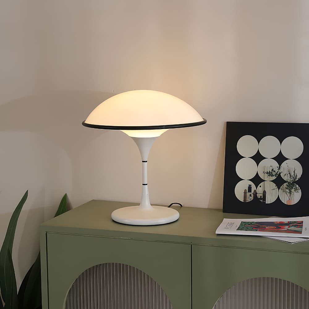 Sleek Mid-Century UFO-Inspired Hemispherical Table Lamp