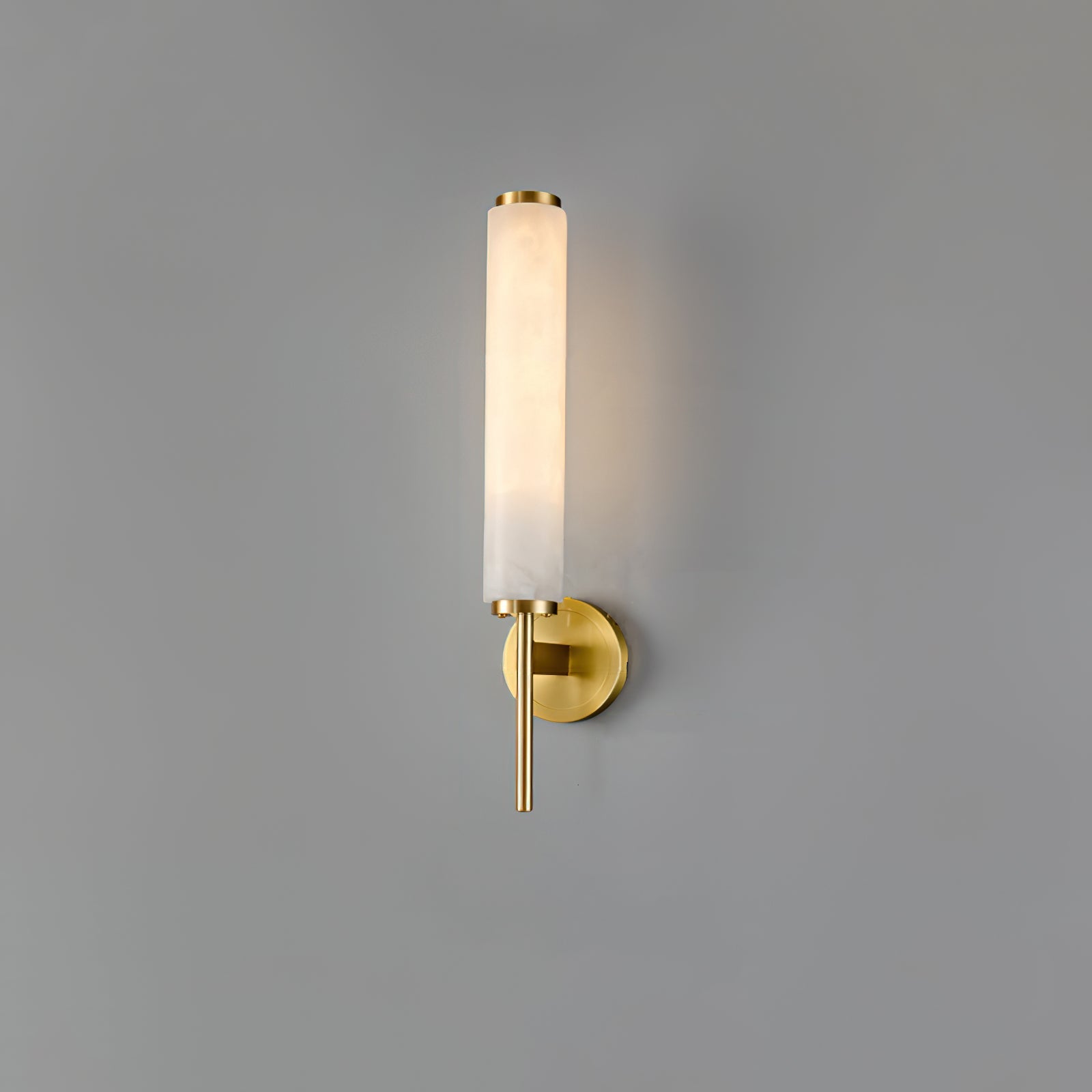 Modern Brass Wall Sconce – Tall Opaque Glass Shade