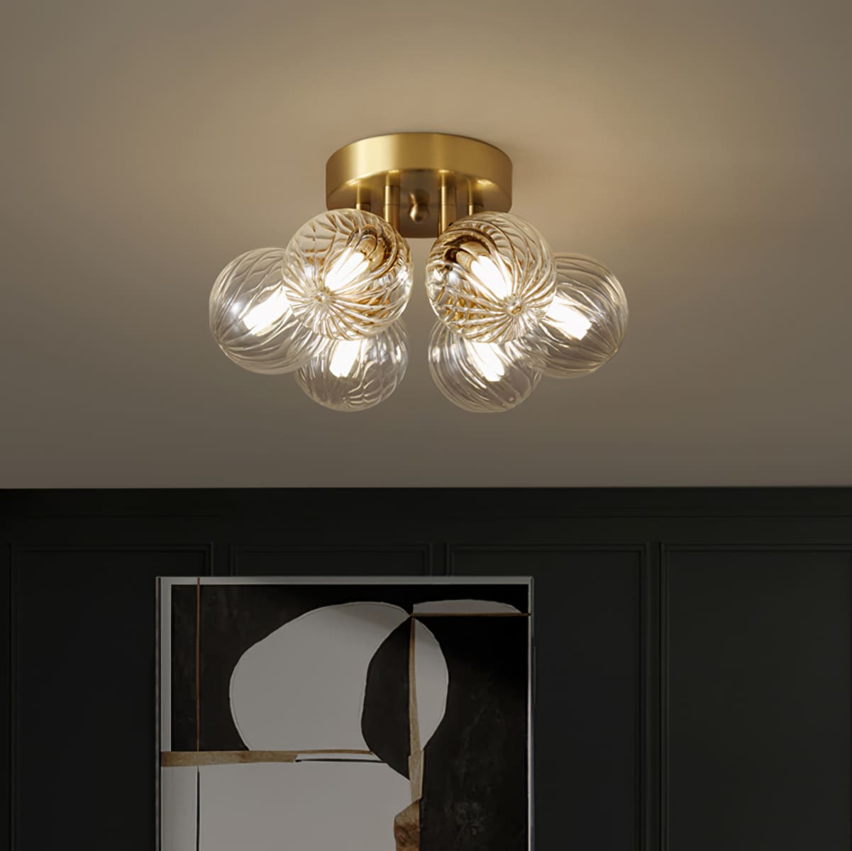 Modern Brass & Glass Bubble Ceiling Light