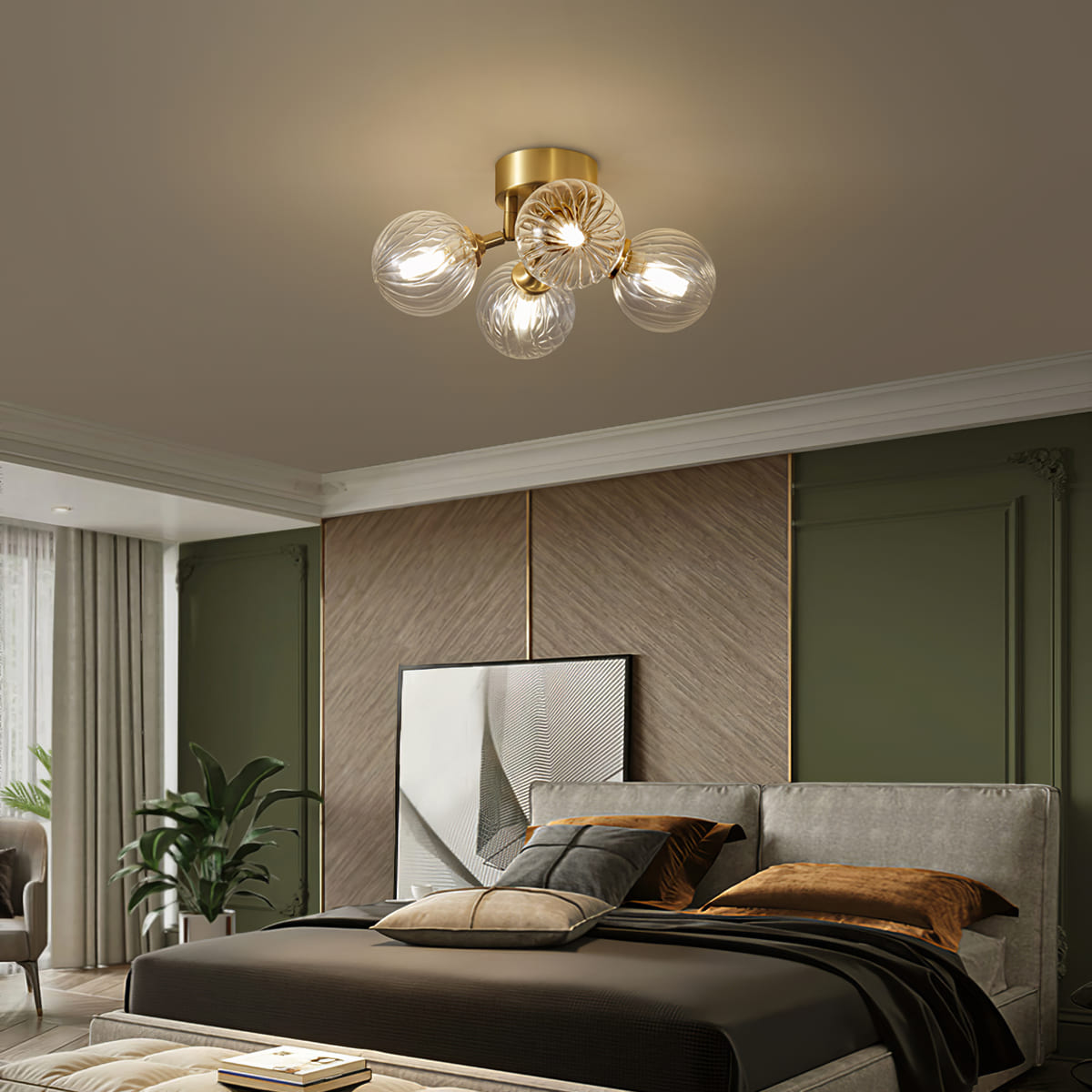 Modern Brass & Glass Bubble Ceiling Light