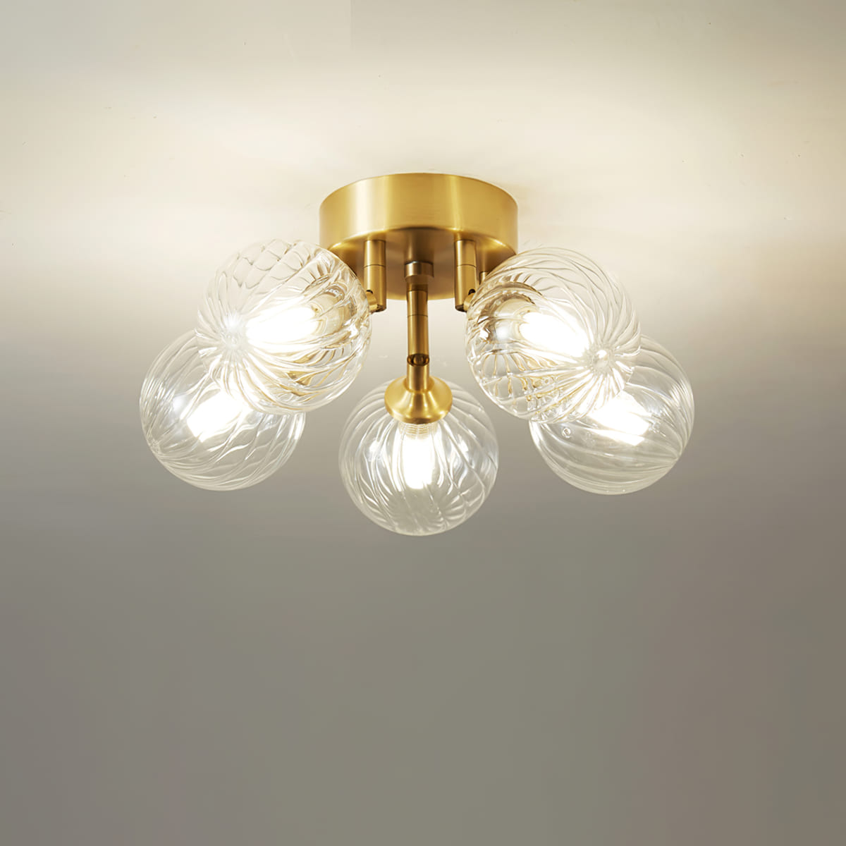 Modern Brass & Glass Bubble Ceiling Light