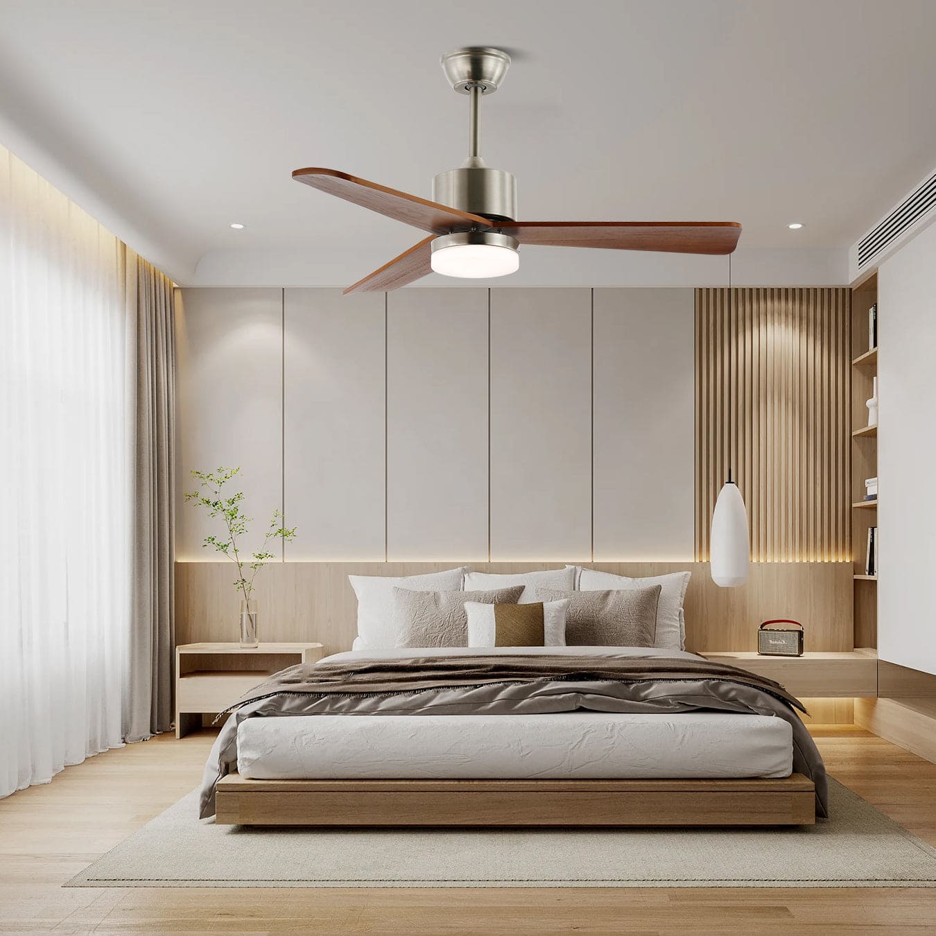 Modern Wooden Ceiling Fan Light with Remote