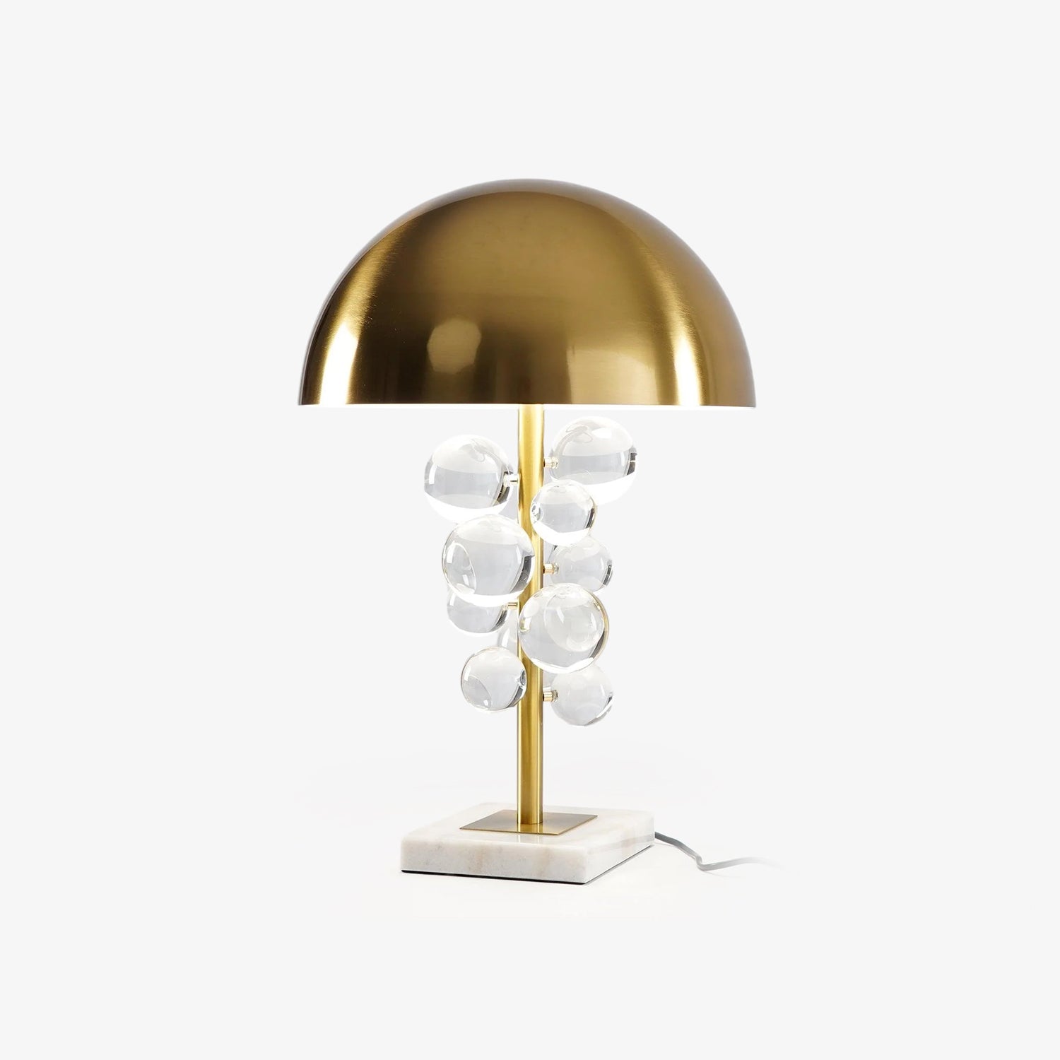 Modern Crystal Table Lamp – Brass Dome & Glass Orbs