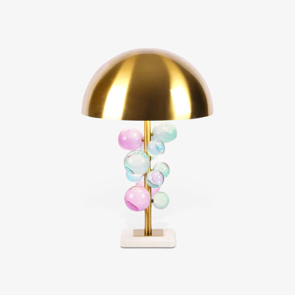 Modern Crystal Table Lamp – Brass Dome & Glass Orbs