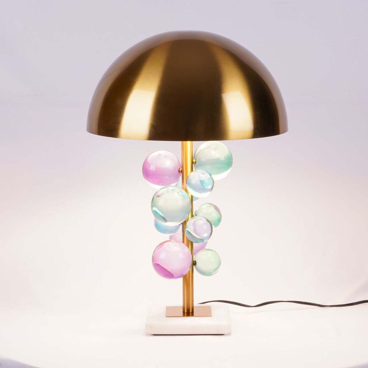 Modern Crystal Table Lamp – Brass Dome & Glass Orbs