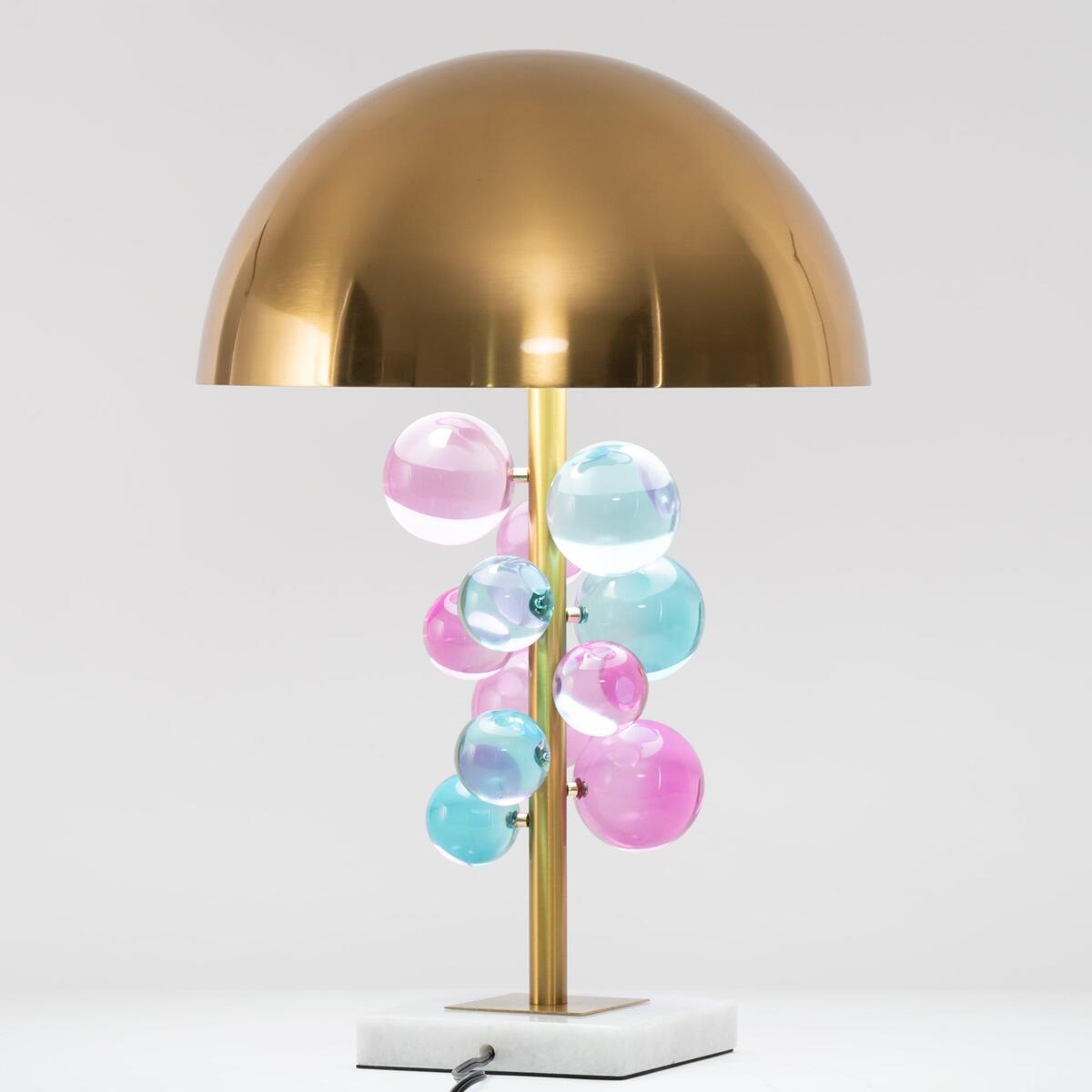 Modern Crystal Table Lamp – Brass Dome & Glass Orbs