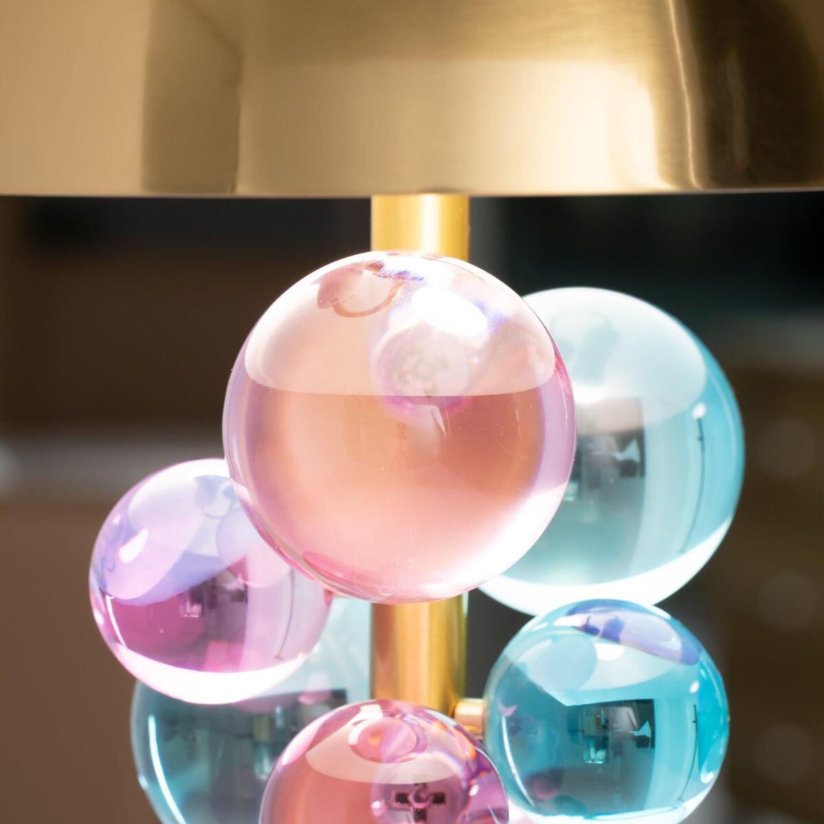 Modern Crystal Table Lamp – Brass Dome & Glass Orbs