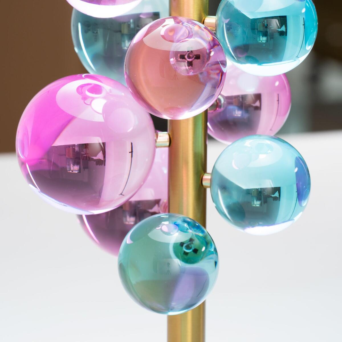 Modern Crystal Table Lamp – Brass Dome & Glass Orbs