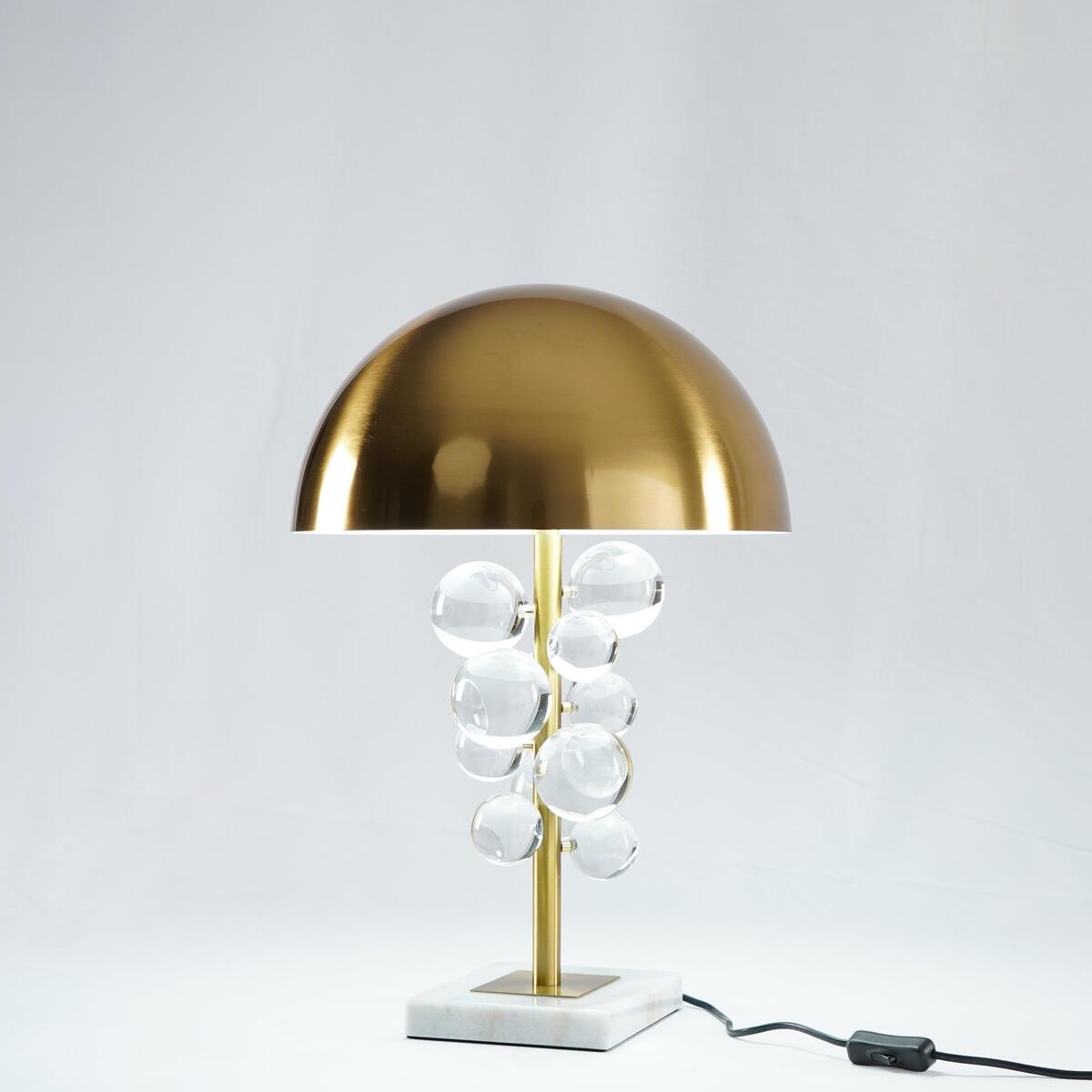 Modern Crystal Table Lamp – Brass Dome & Glass Orbs