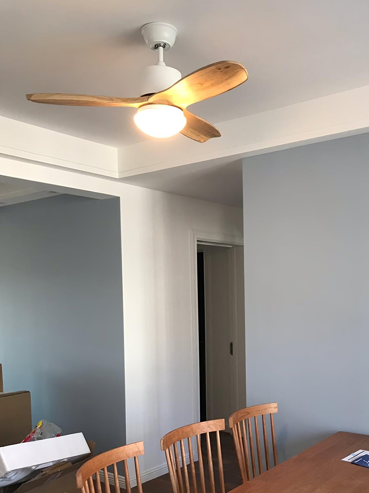 Modern Wooden Blade Ceiling Fan with Light