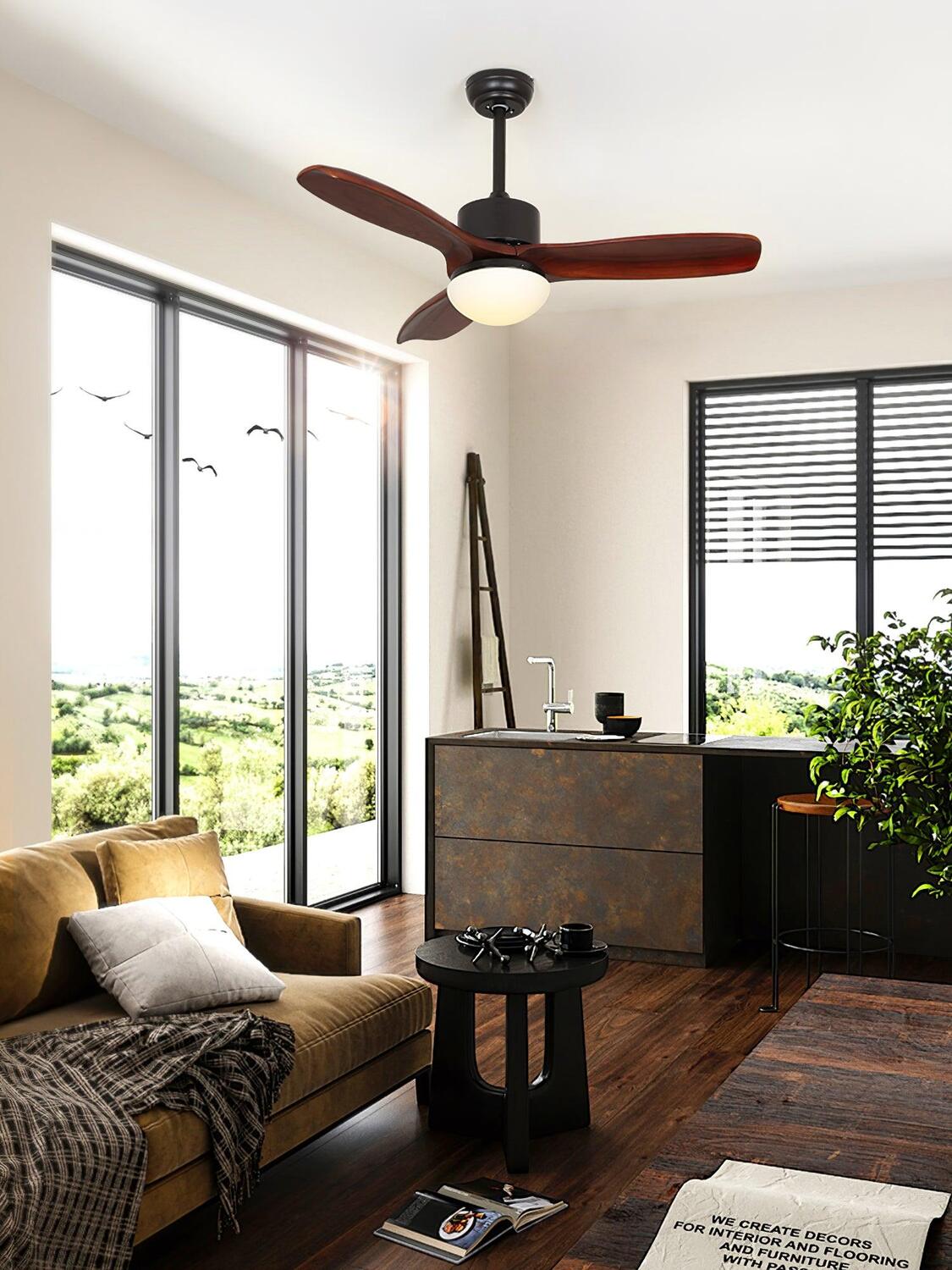 Modern Wooden Blade Ceiling Fan with Light