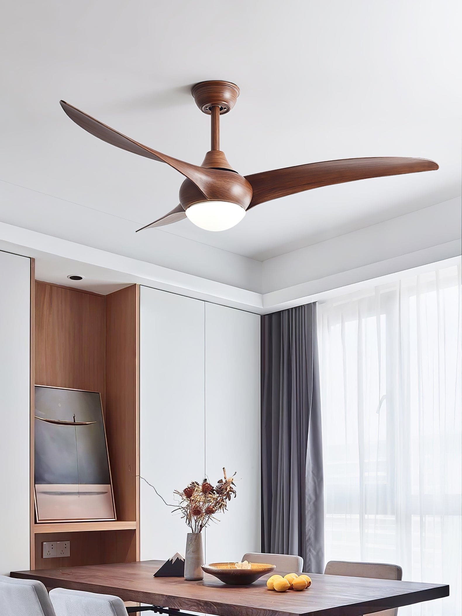 Modern Wooden Ceiling Fan with LED Light – Quiet & Stylish