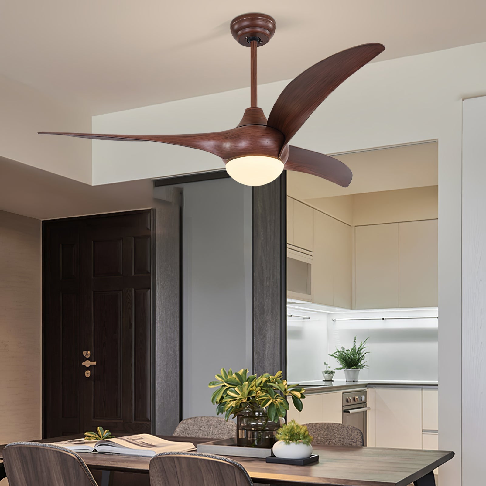 Modern Wooden Ceiling Fan with LED Light – Quiet & Stylish