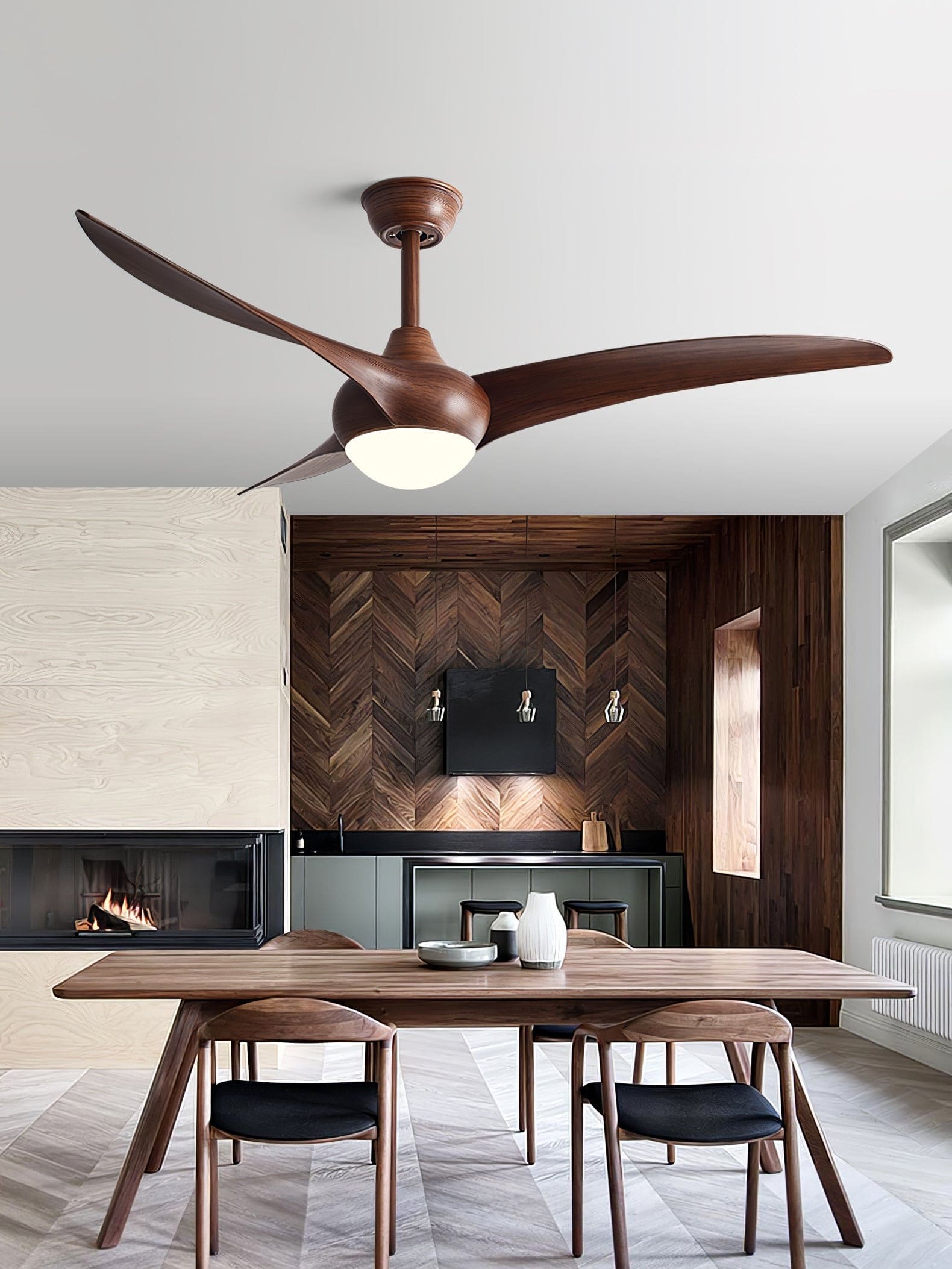 Modern Wooden Ceiling Fan with LED Light – Quiet & Stylish