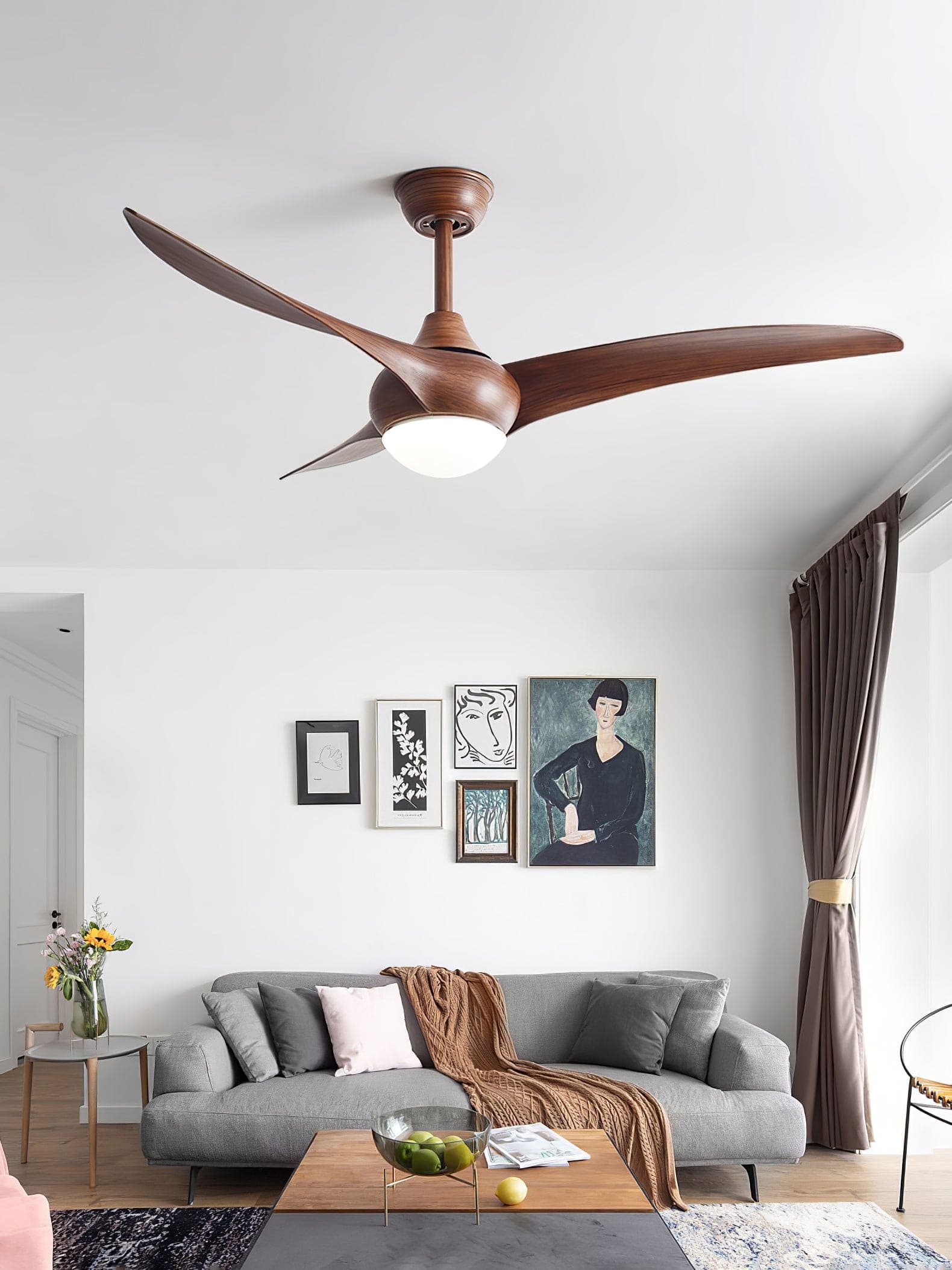 Modern Wooden Ceiling Fan with LED Light – Quiet & Stylish