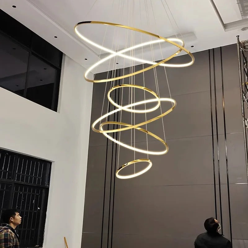 Modern LED Chandelier – Gold Rings