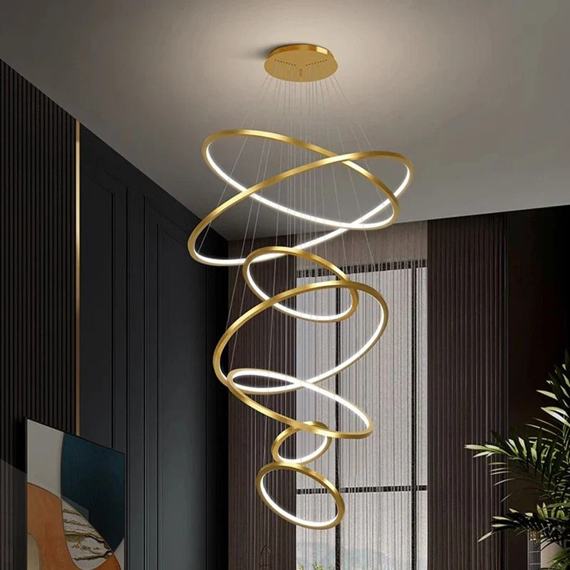 Modern LED Chandelier – Gold Rings