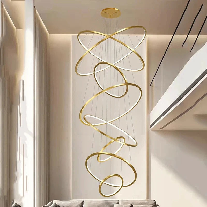 Modern LED Chandelier – Gold Rings