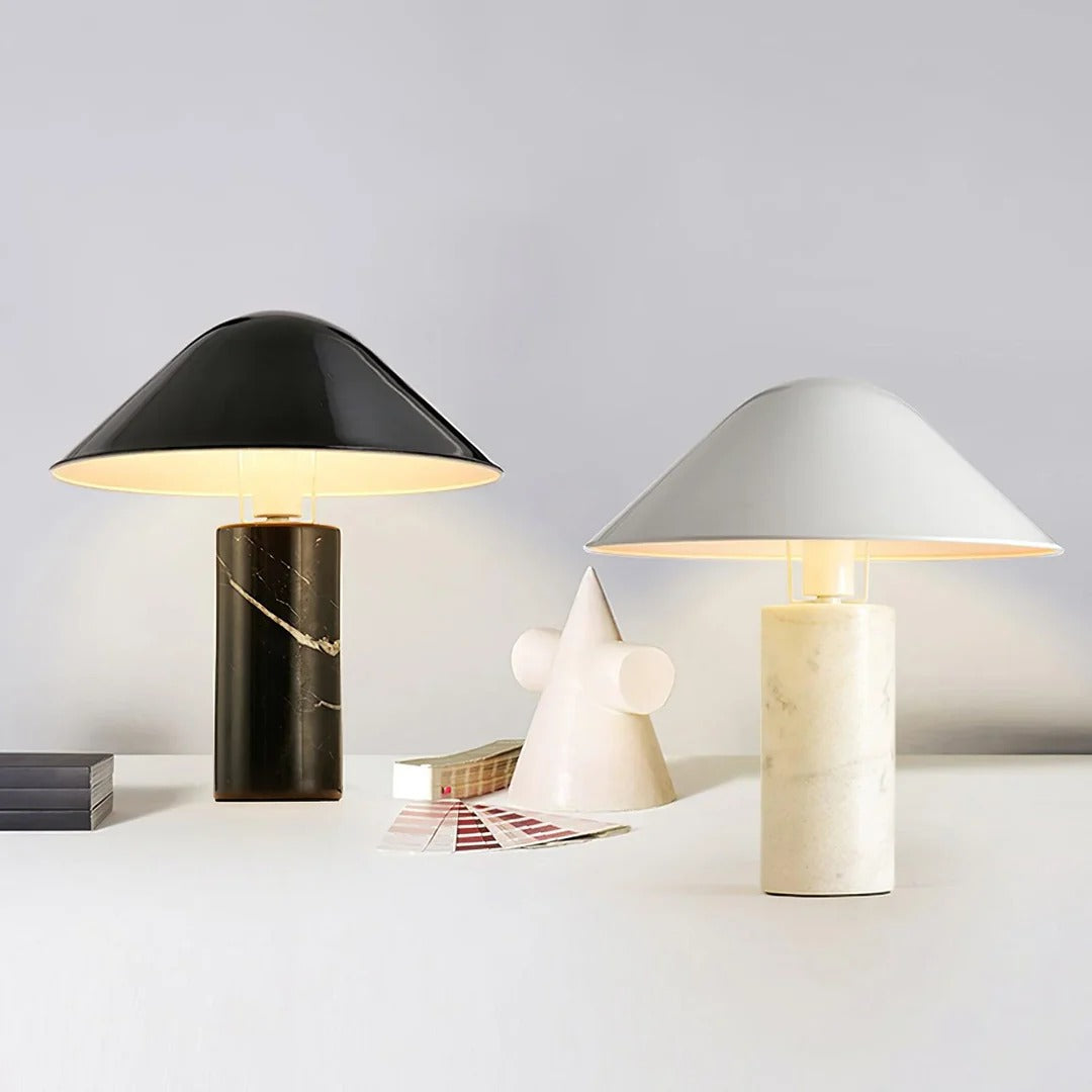 Minimalist conical table lamp with cylindrical base