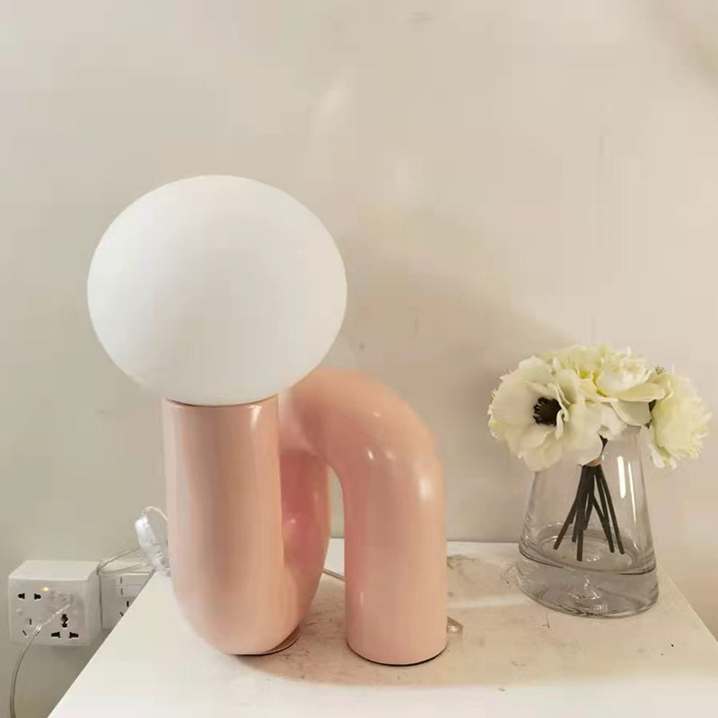 Contemporary Table Lamp with Voluminous N-Shaped Base