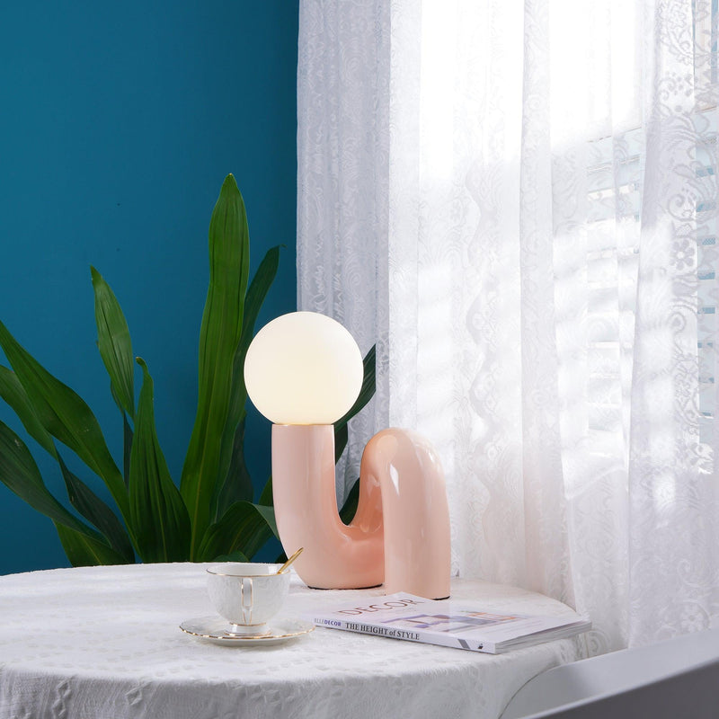 Contemporary Table Lamp with Voluminous N-Shaped Base