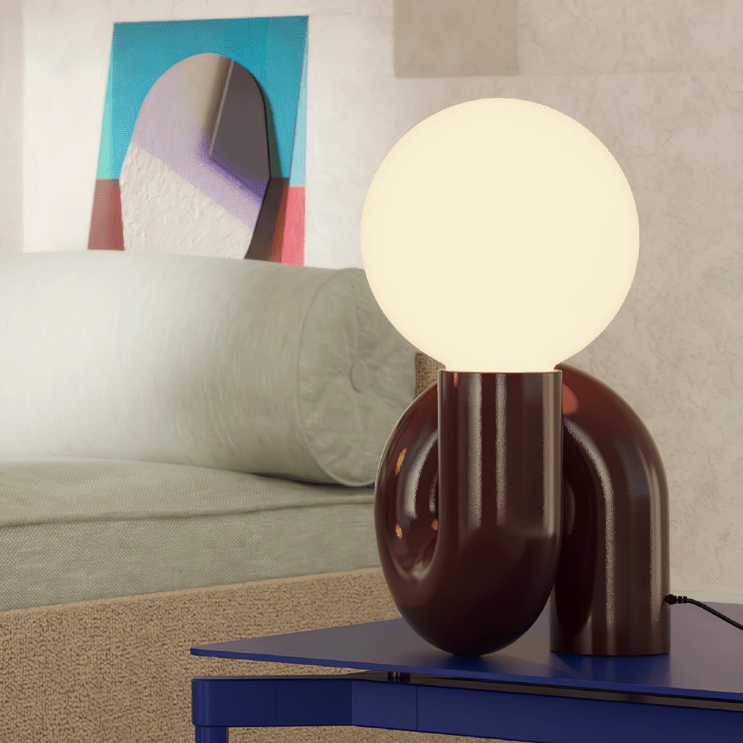 Contemporary Table Lamp with Voluminous N-Shaped Base