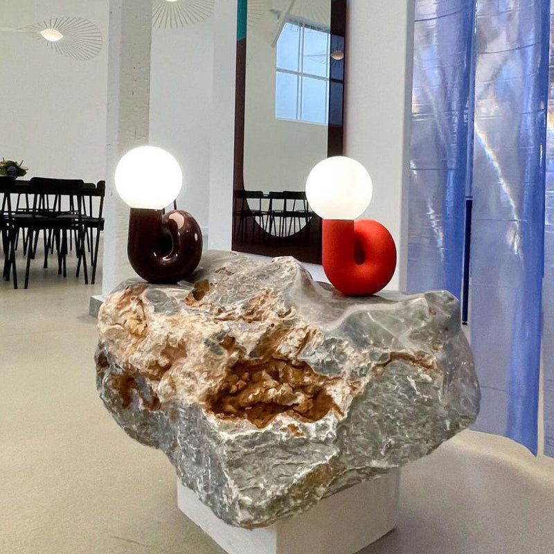 Contemporary Table Lamp with Voluminous N-Shaped Base