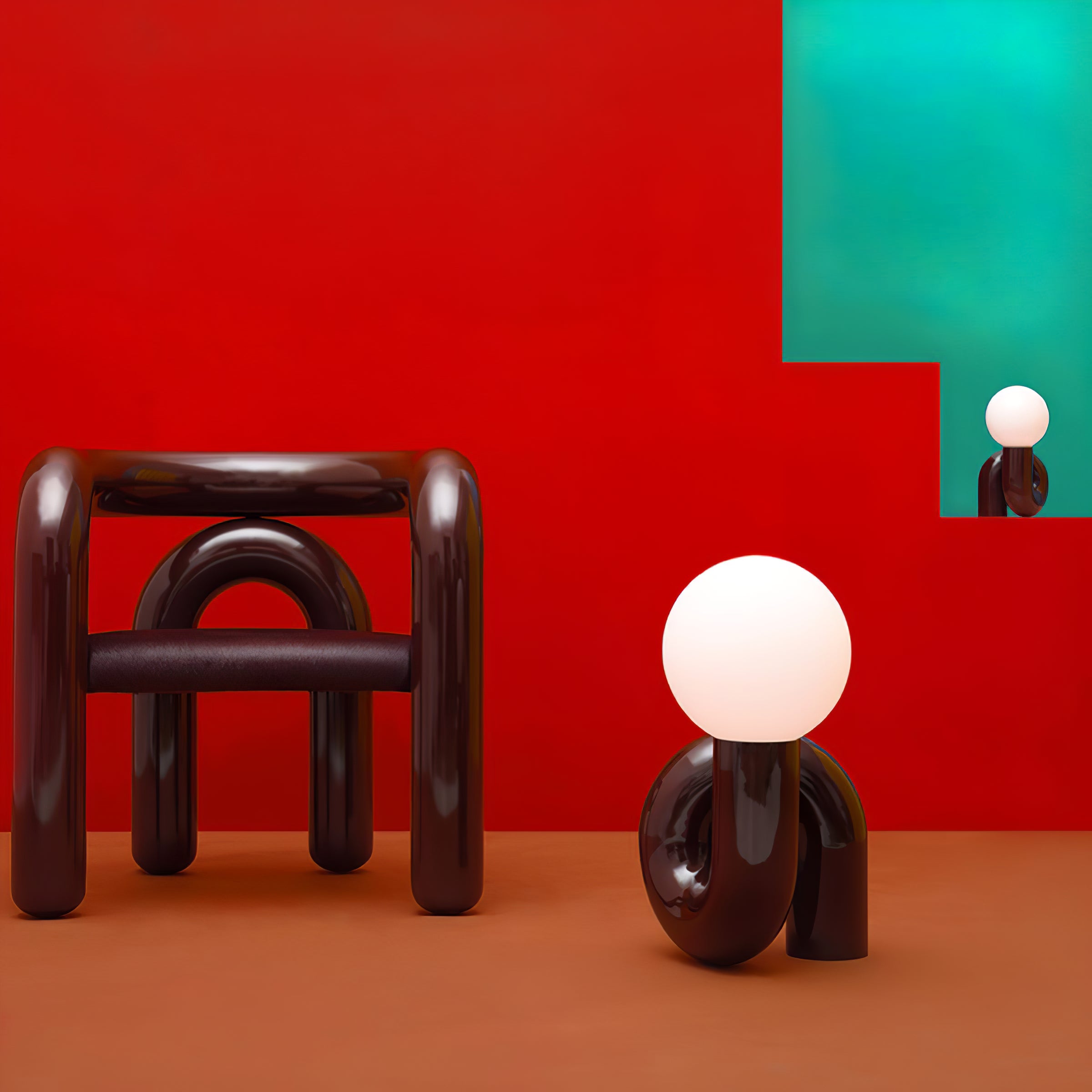 Contemporary Table Lamp with Voluminous N-Shaped Base