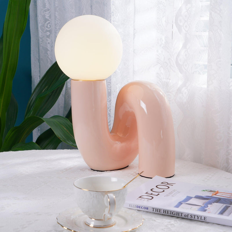 Contemporary Table Lamp with Voluminous N-Shaped Base