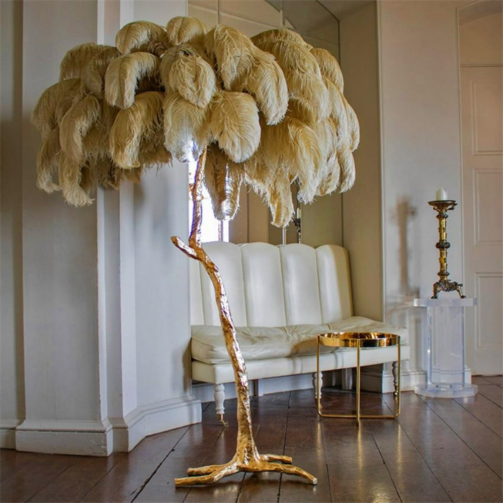 Ostrich Feather Floor Lamp – Tropical Glam Elegance