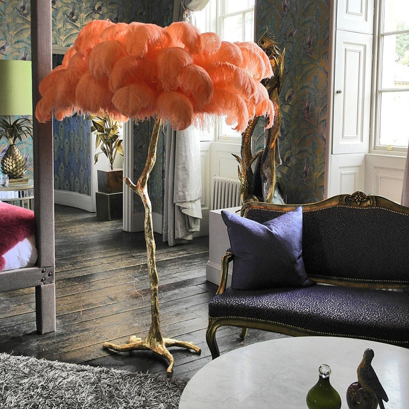 Ostrich Feather Floor Lamp – Tropical Glam Elegance