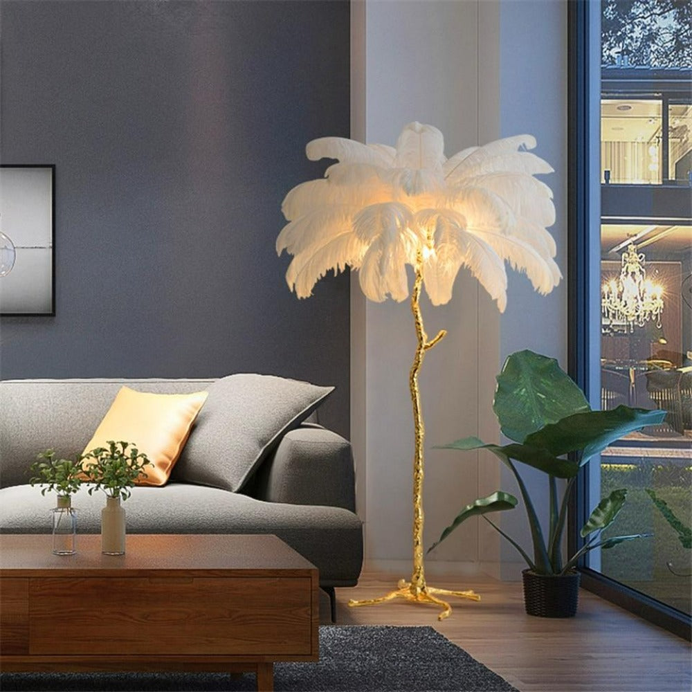 Ostrich Feather Floor Lamp – Tropical Glam Elegance