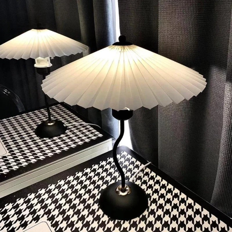 Modern Squiggle Table Lamp – Pleated Umbrella Design