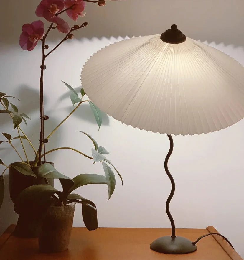 Modern Squiggle Table Lamp – Pleated Umbrella Design