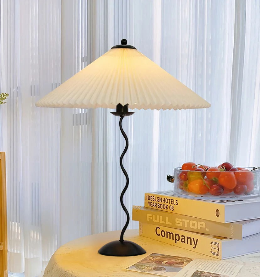 Modern Squiggle Table Lamp – Pleated Umbrella Design