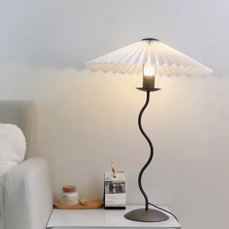 Modern Squiggle Table Lamp – Pleated Umbrella Design