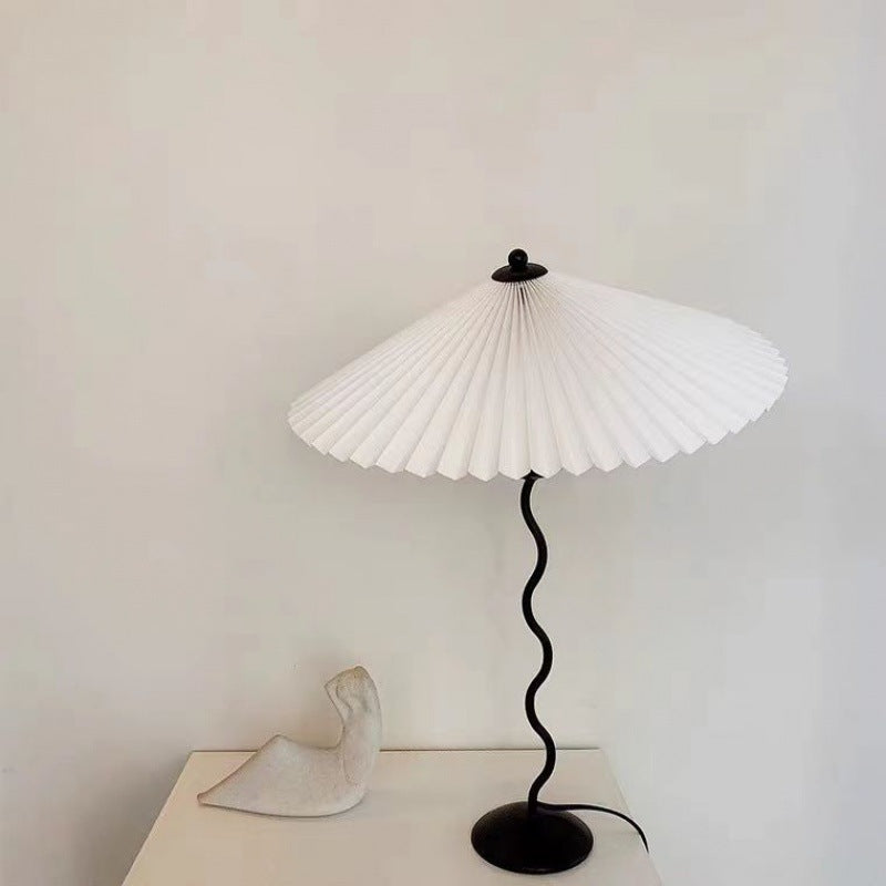 Modern Squiggle Table Lamp – Pleated Umbrella Design