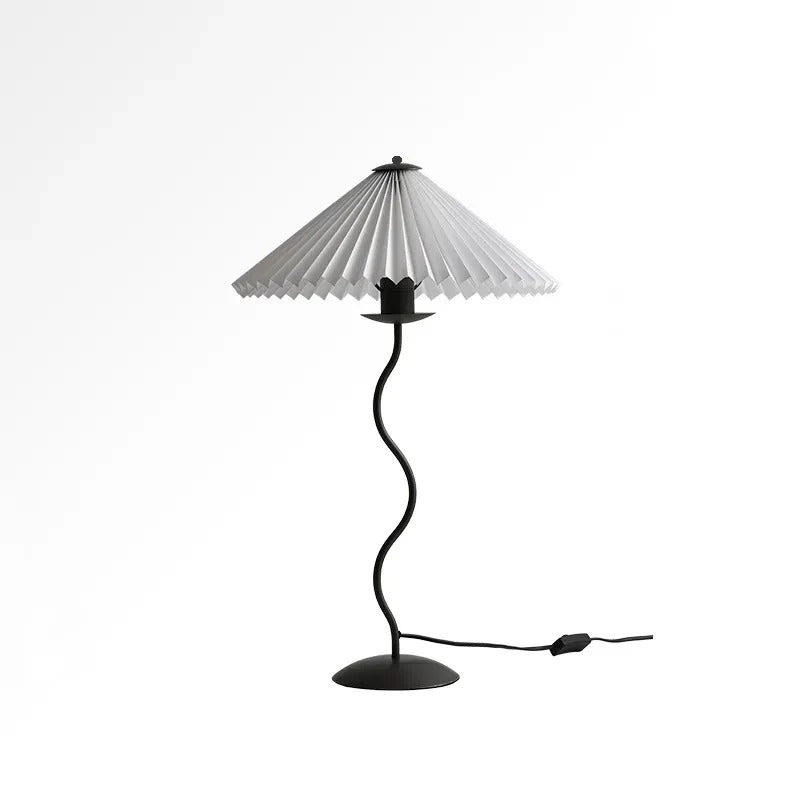 Modern Squiggle Table Lamp – Pleated Umbrella Design