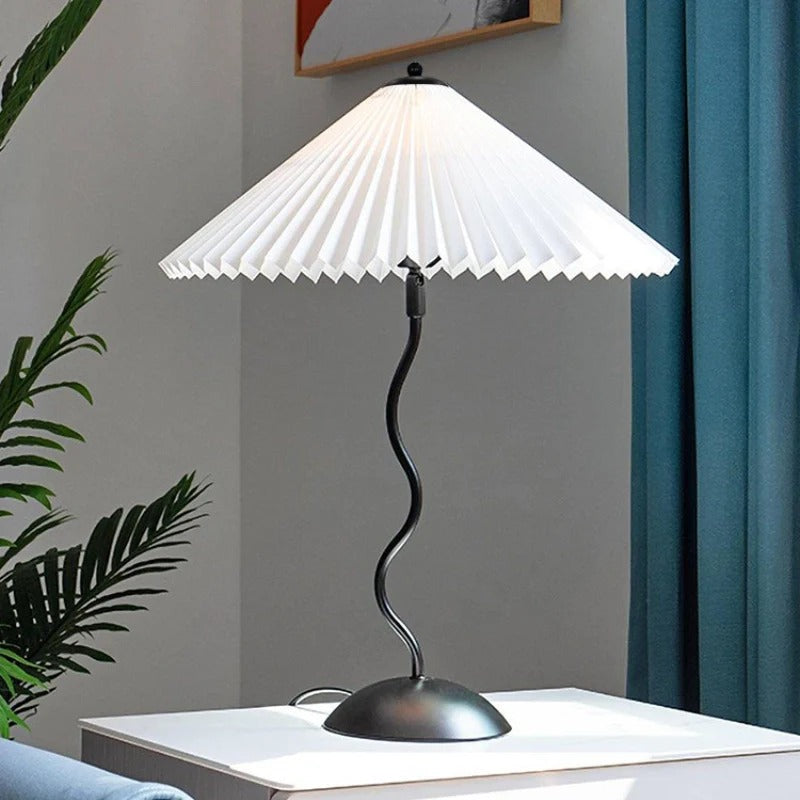 Modern Squiggle Table Lamp – Pleated Umbrella Design